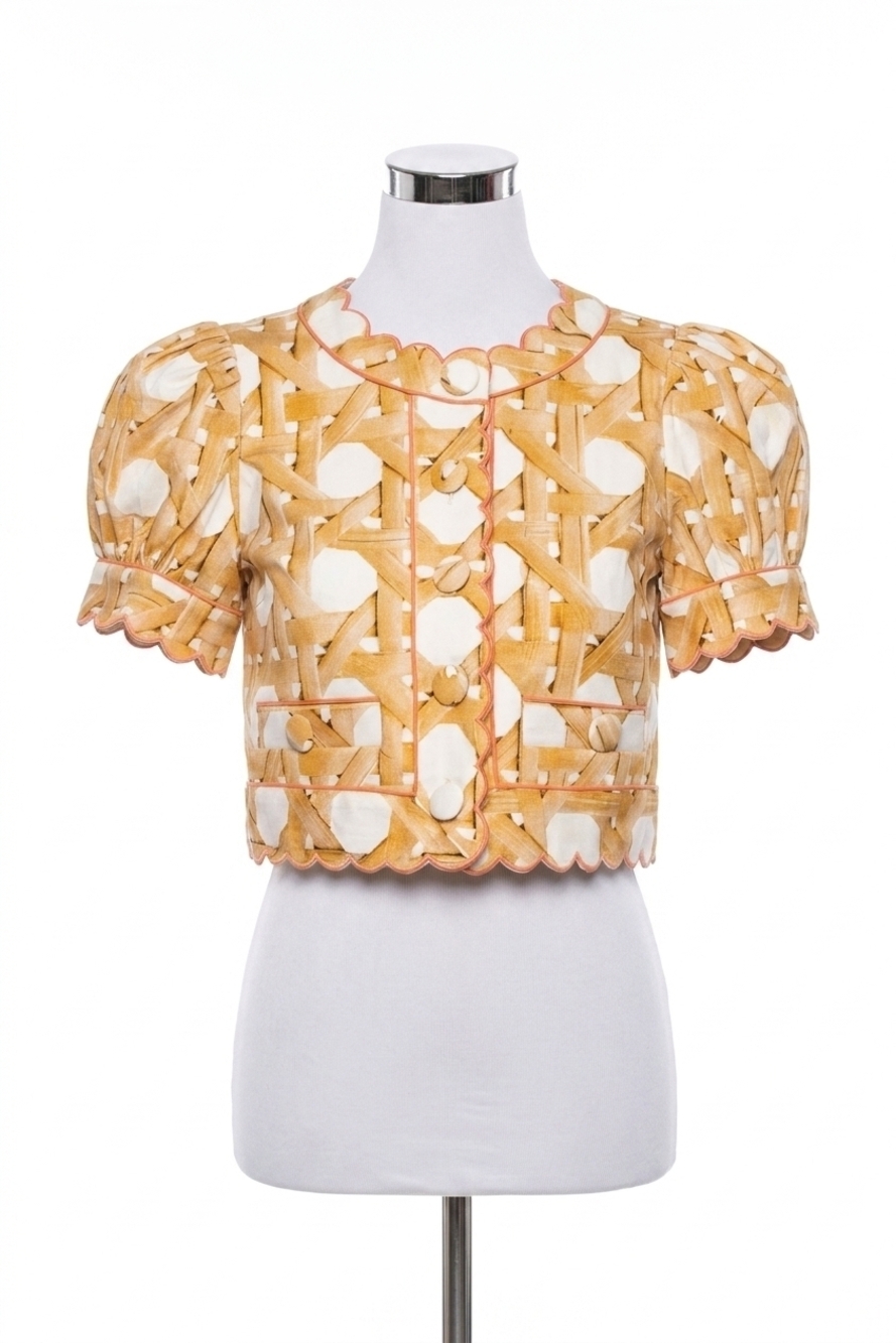 NEW ELIZABETH JAMES THE LABEL coco scallop embroidery top in wicker